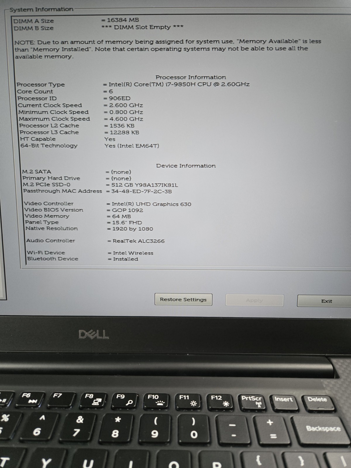 DELL Precision 5540 i7-9850H 2.6GHz 16Gb RAM 512Gb NVMe NVIDIA Quadro T2000