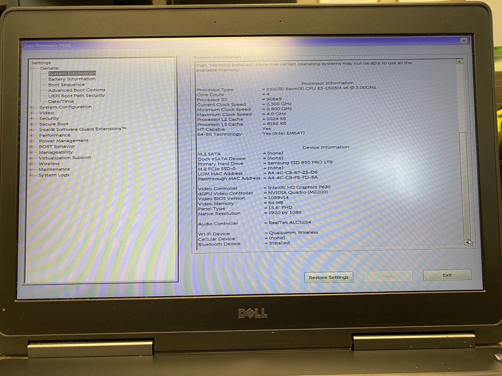 Dell Precision 7520 Xeon E3-1505Mv6 32GB DDR4 1TB SSD Quadro M2200 Win11P – Wear