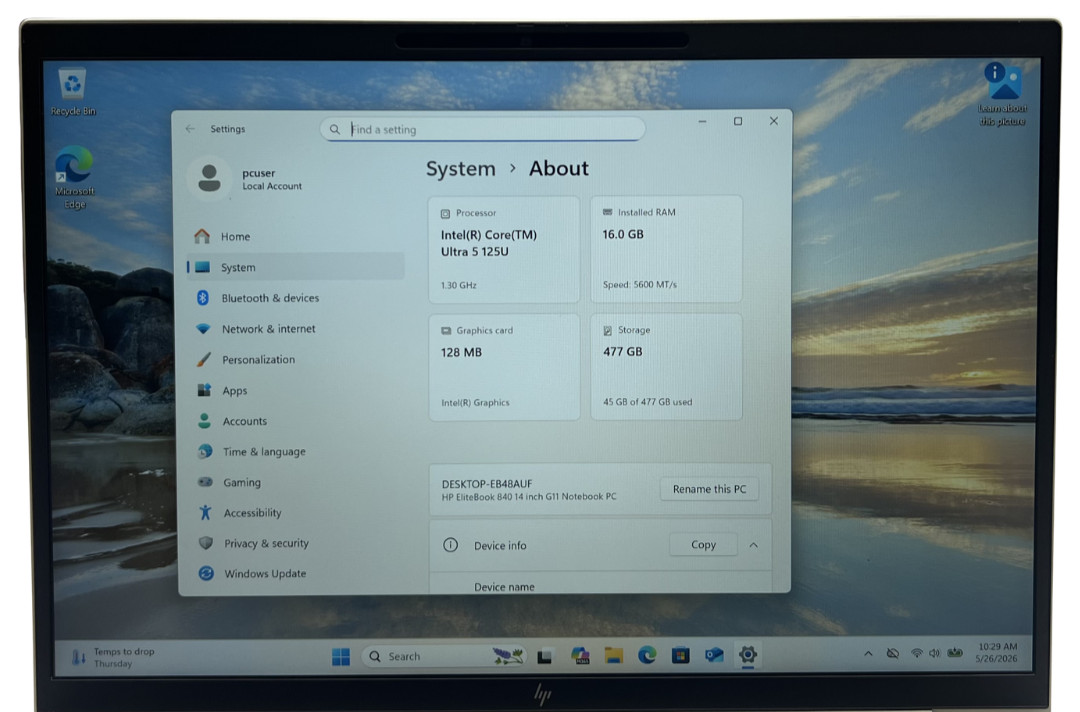 HP EliteBook 840 G11 14″ Ultra 5 125U 1.6GHz 16GB 512GB NVMe Windows 11 Pro