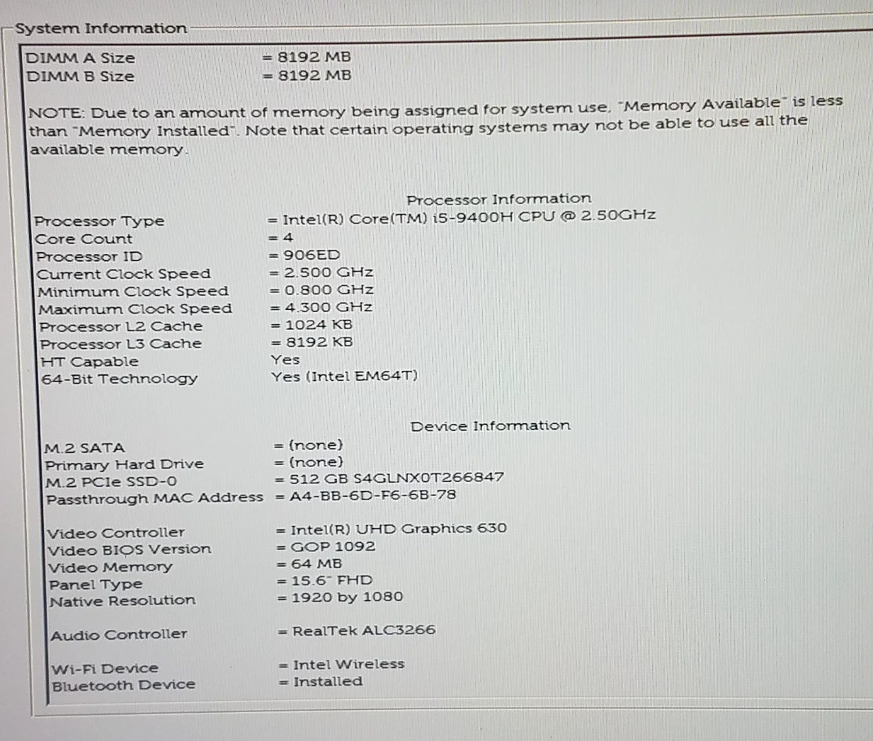 Dell Precision 5540, 15.6″, i5-9400H@2.5GHz, 16GB, 512GB NVMe, No OS, Lot of 4