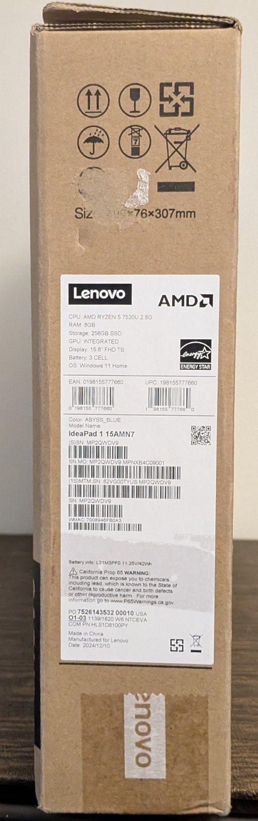 Lenovo IdeaPad 1 15.6″ FHD Touch (Ryzen 5 7520U, 8GB/256GB, Windows 11) Blue