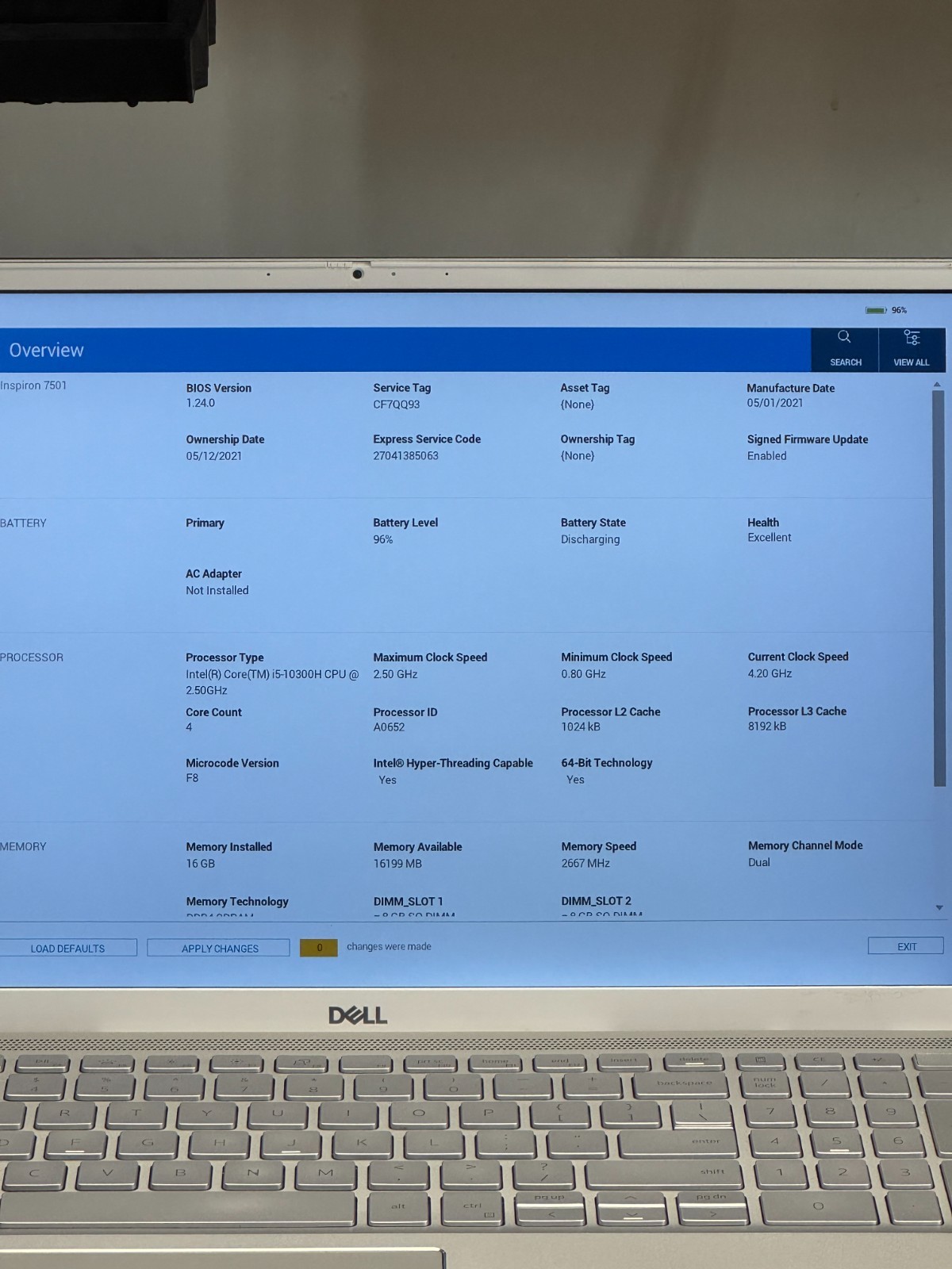 Dell Inspiron 7501 15.6″ Intel Core i5-10300H 16GB RAM 256GB SSD Touchscreen!