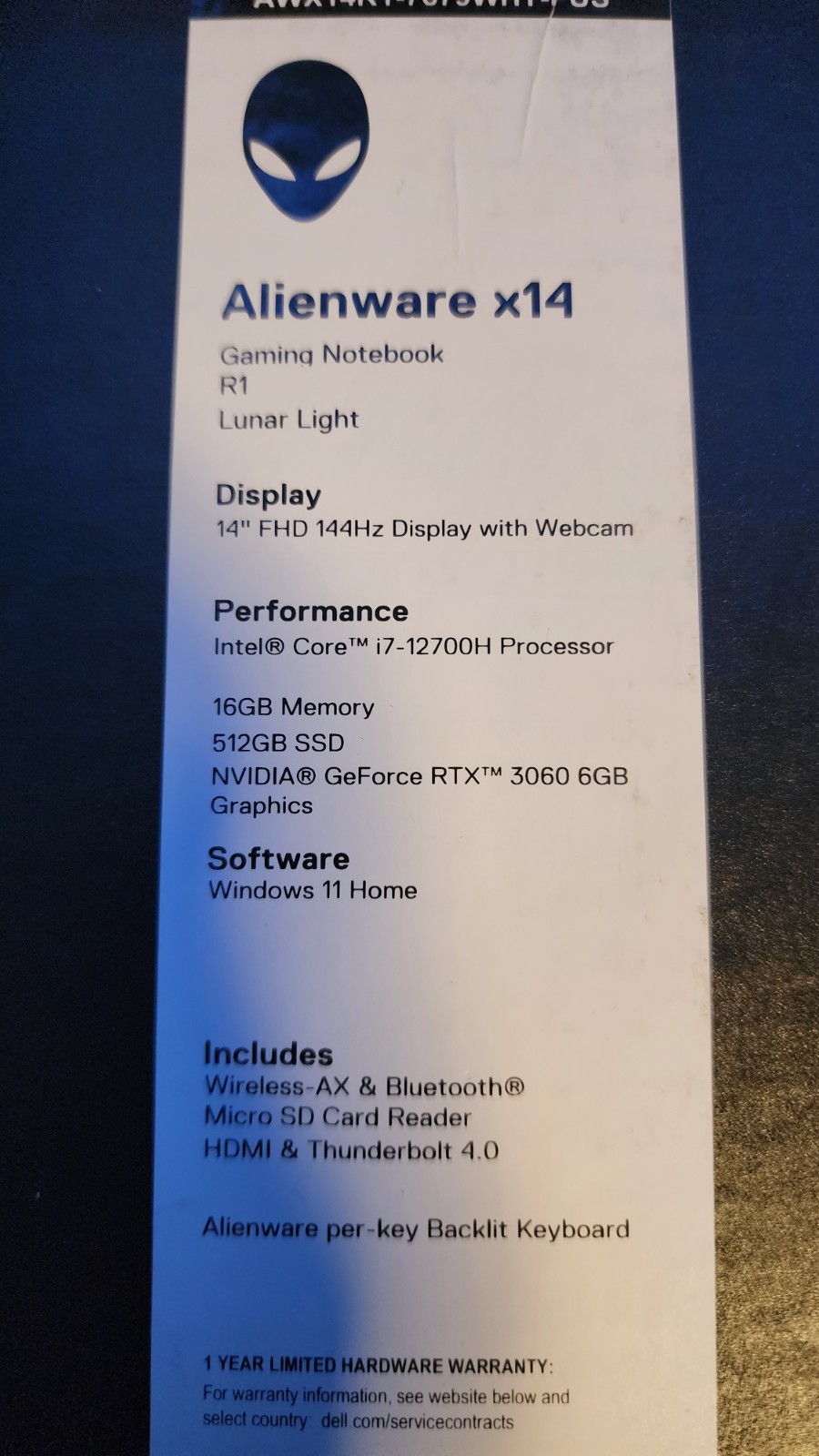 Alienware x14 R1 14″ 144Hz FHD Intel Core i7-12700H, GeForce RTX 3060, 512GB ssd