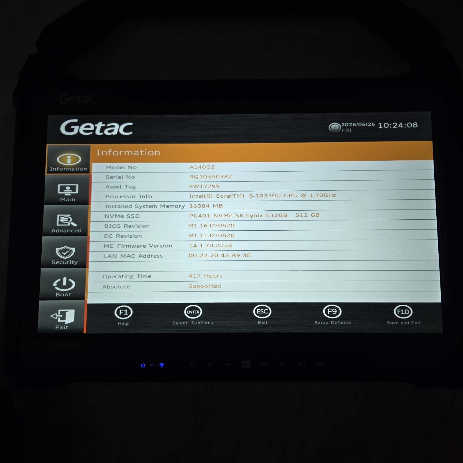Getac A140 G2 Rugged Tablet Core i5-10310U 1.7GHz 512GB SSD 16GB Ram — Grade B+