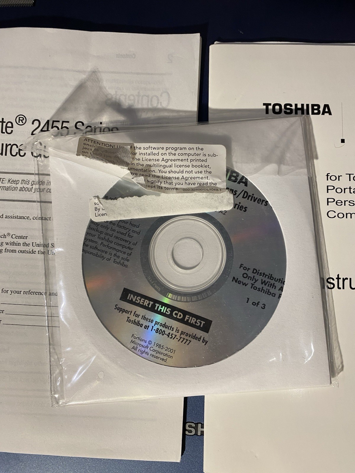 Toshiba Satellite 2455-S305 Retro Laptop Bundle POWERS ON – No HDD Manuals CD