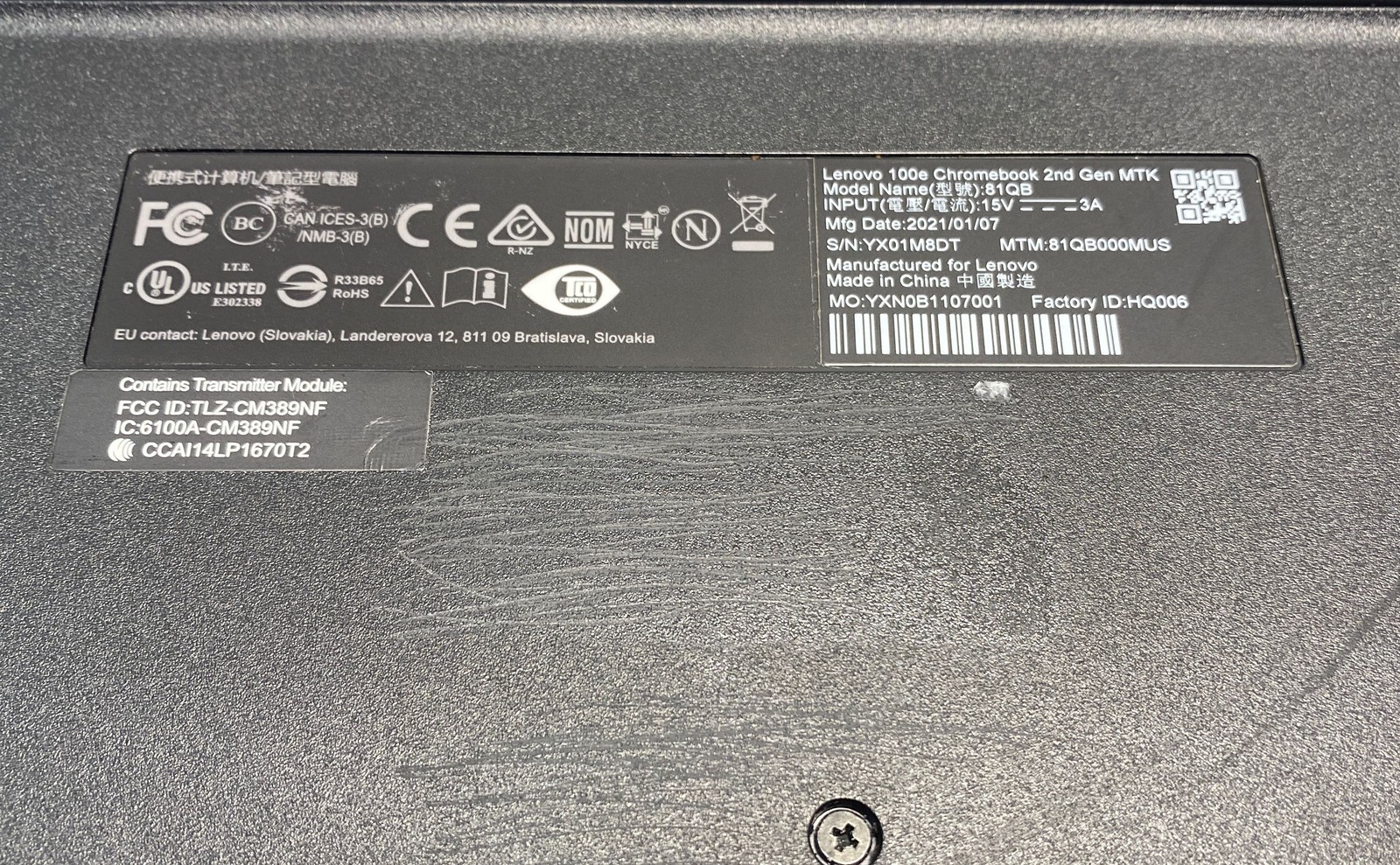 Lenovo 100e Chromebook 2nd Gen MTK 81QB Laptop Chrome OS Tested Factory Reset