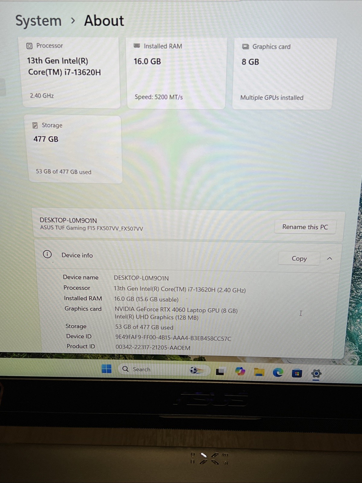 ASUS TUF Gaming F15 i7-13620H RTX 4060 (8GB) 16GB DDR5 512GB SSD 15.6″ 144Hz