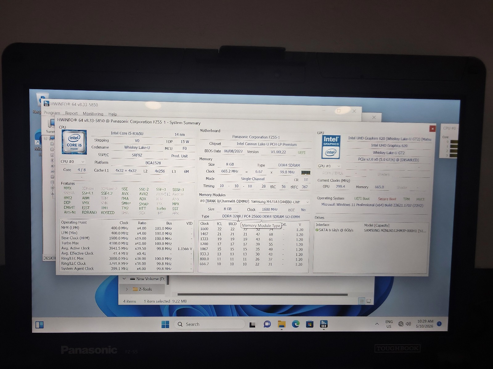 Panasonic FZ-55 MK1 i5 8th Gen 8GB 512GB SSD FHD W11 6370Hour – No Battery