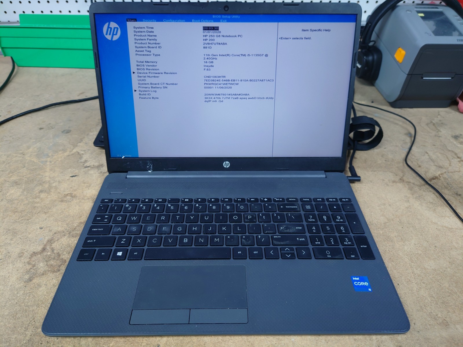 HP 250 G8 15.6″ HD i5-1135G7 16GB RAM No Battery/OS/SSD