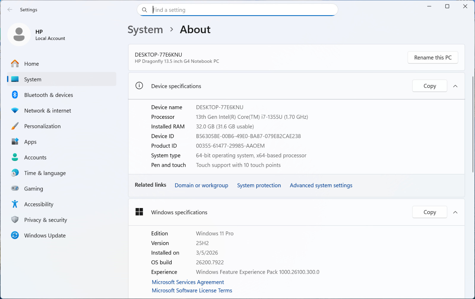 HP Dragonfly G4 13.5″ Touch Intel i7-1355U 32GB 1TB M.2 SSD W11PRO *READ* T9-A12