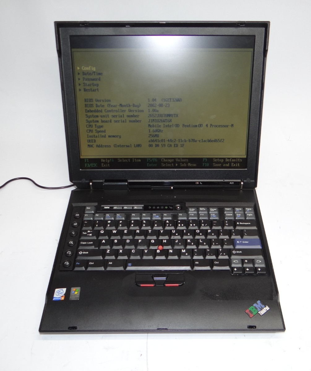 Vintage IBM ThinkPad A31 Type 2652 Laptop Boots to BIOS