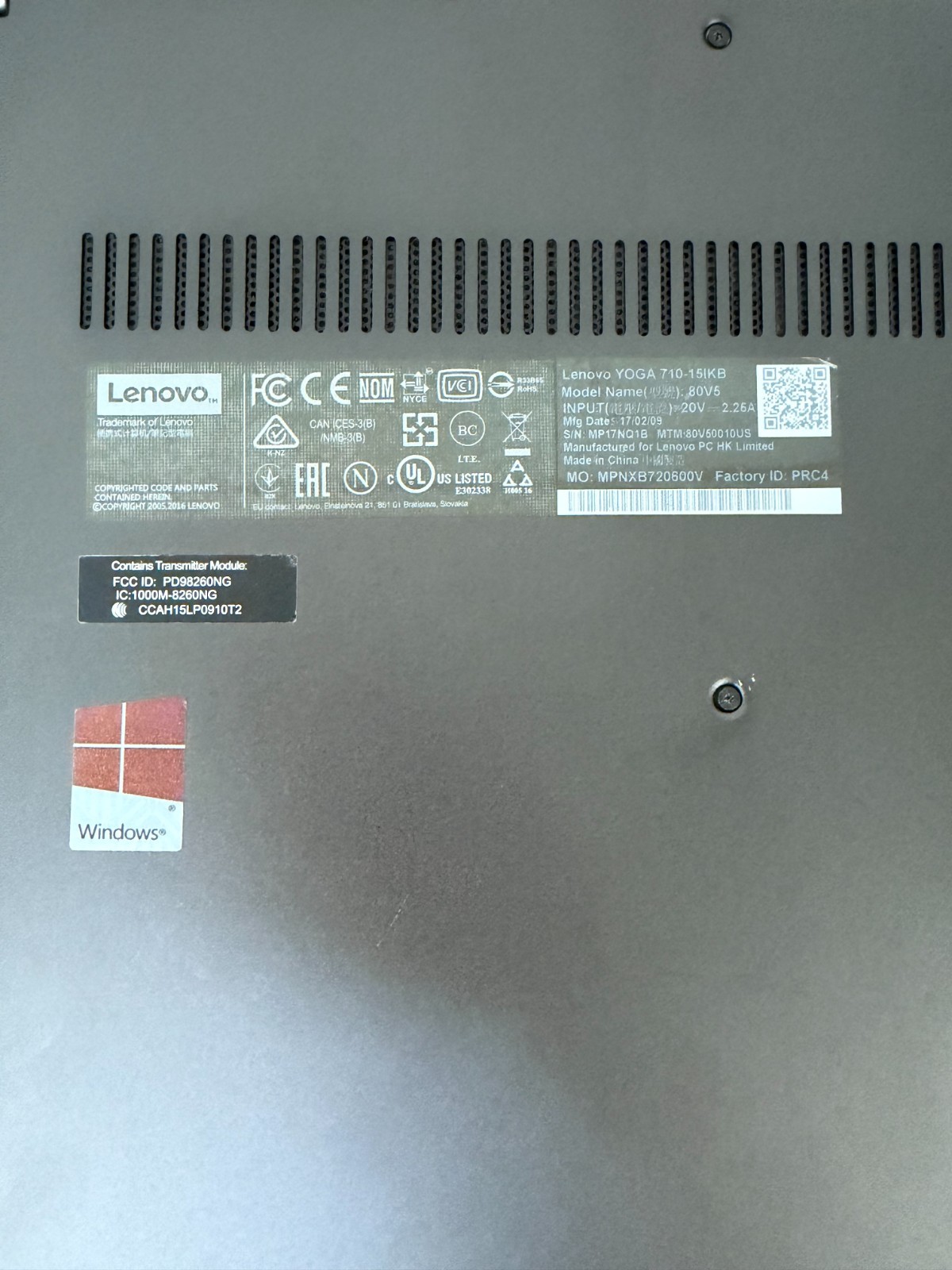Lenovo YOGA 710-151KB i5-7200U 2.50GHz Parts Only