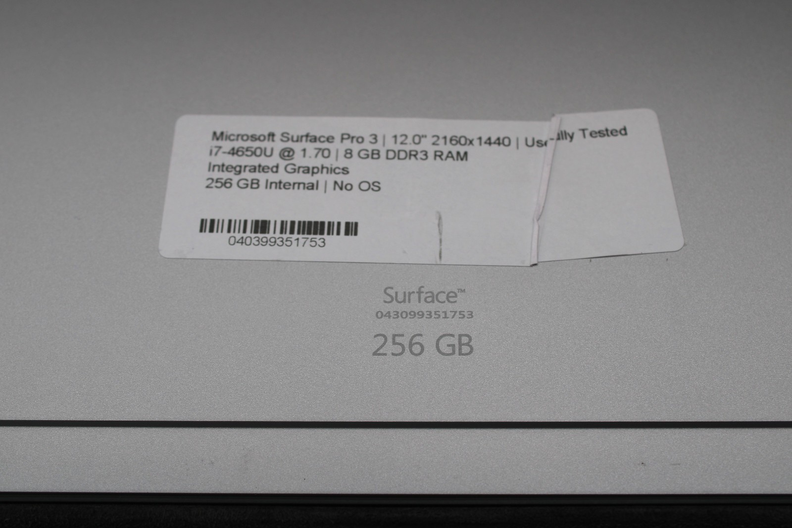 Microsoft Surface Pro 3 i7-4650U @ 1.7 GHz 8GB RAM 256GB SSD No OS