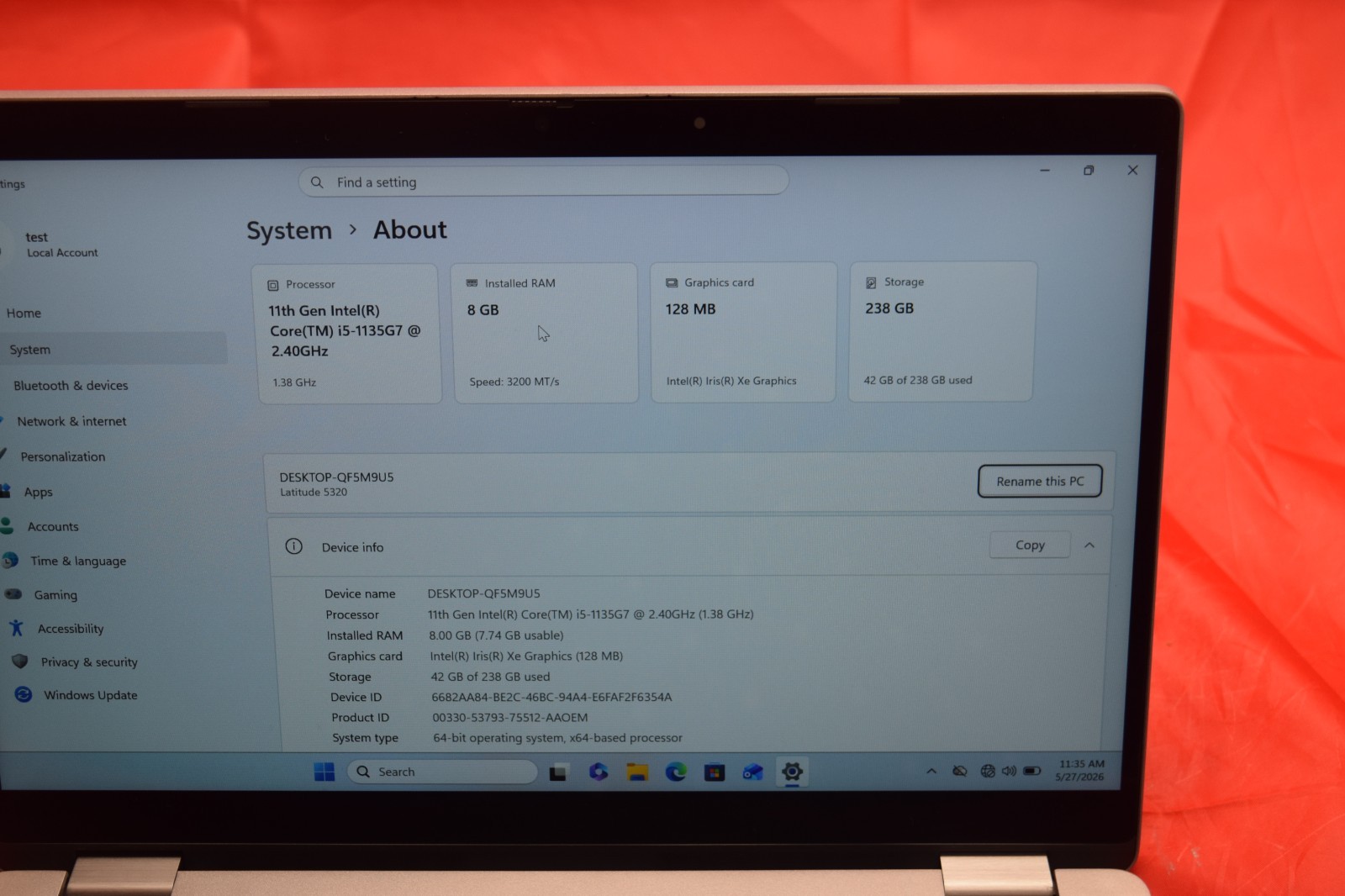 Dell Latitude 5320 Used 13.2″ i5-1135G7, 256GB NVMe, 8GB RAM, Touchscreen