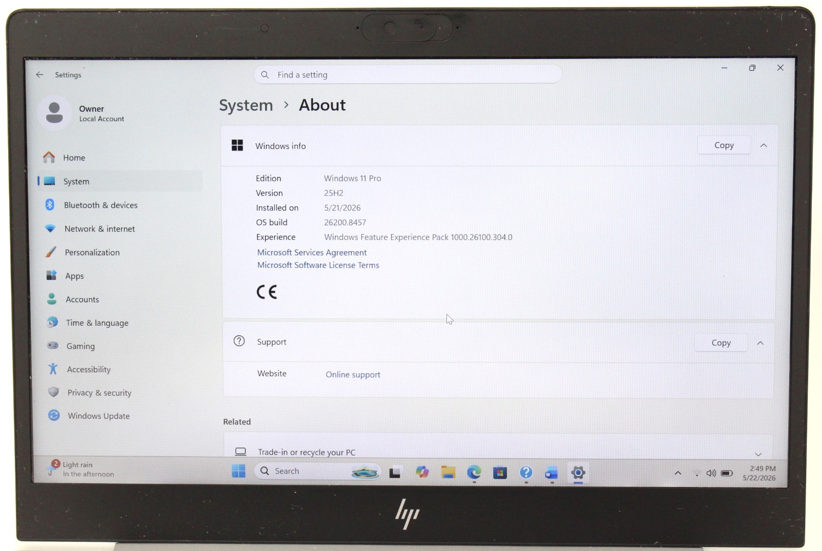 HP Elitebook 840 G6 14″ 1.6GHz i5-8265U 256GB SSD 8GB RAM Win 11 Pro ; 6181273