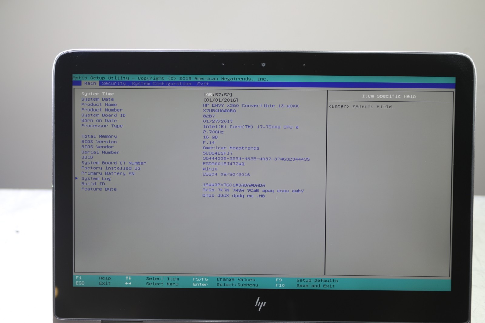 HP ENVY x360 Convertible Intel Core i7-7500U 2.70GHz-16GB RAM-256GB NVMe-NO OS