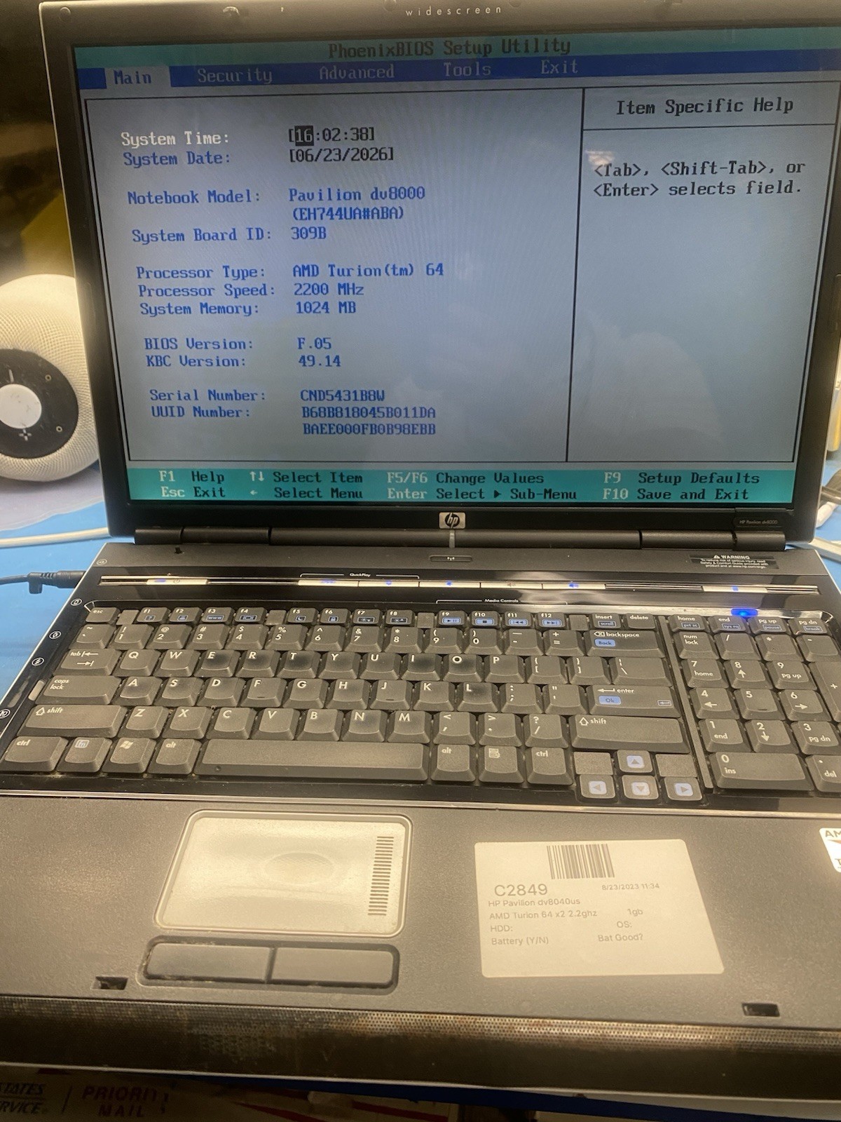 HP Pavilion dv8040us 17″ Laptop AMD Turion 64 x2 1GB Ram No HDD or Battery AS-IS