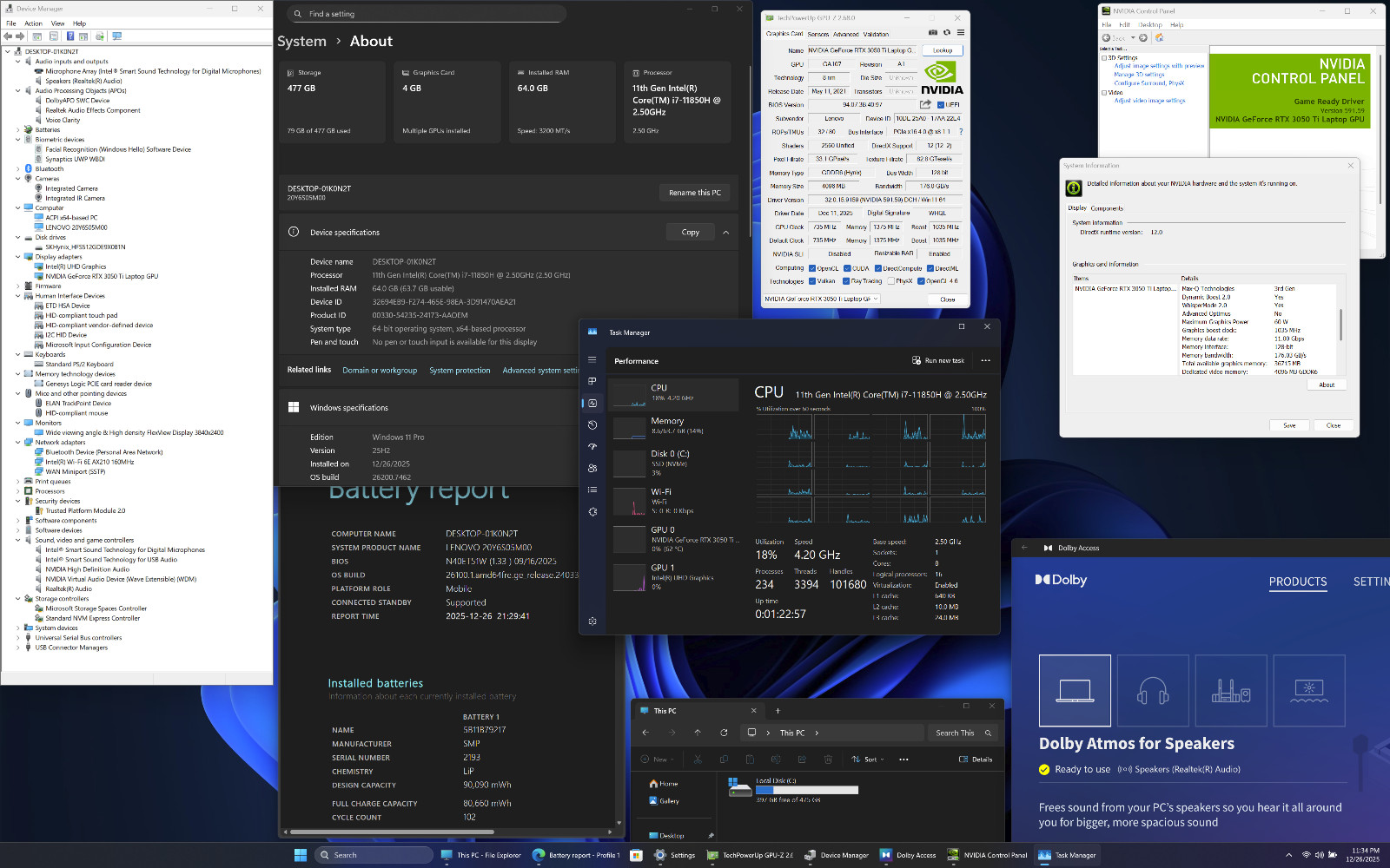 Lenovo ThinkPad X1 Extreme Gen 4 i7-11850H 16″ 4K 3840×2400 32GB NVIDIA RTX 3050