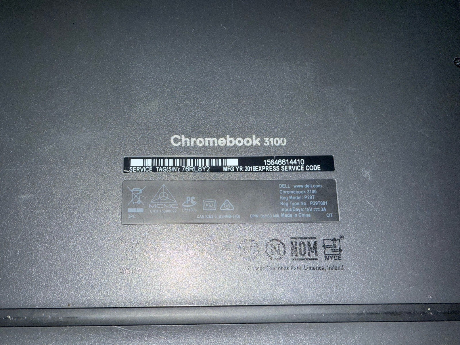 DELL CHROMEBOOK 3100 4GB RAM,16GB,CHROME OS With Out Charger.