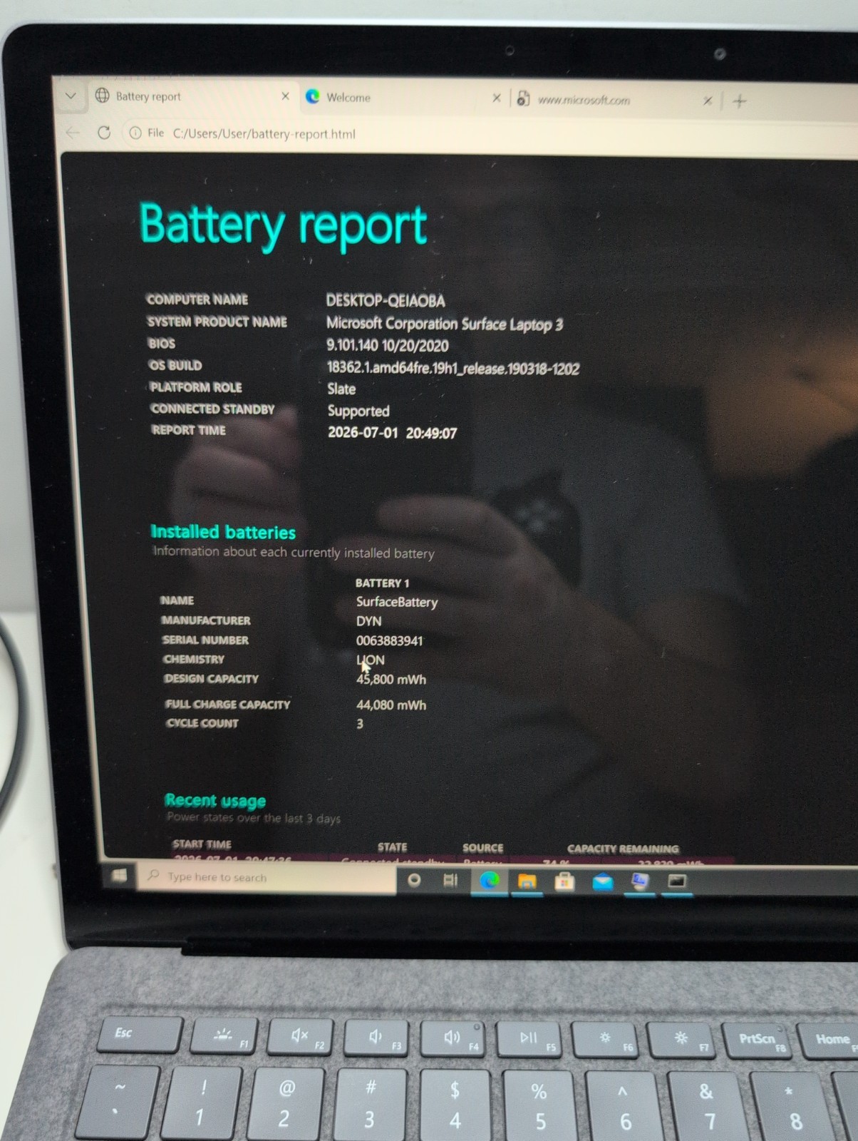 Microsoft Surface Laptop 3 13.5″ Touch i5-1035G7 8GB R 128GB SSD Win10 Clean NM