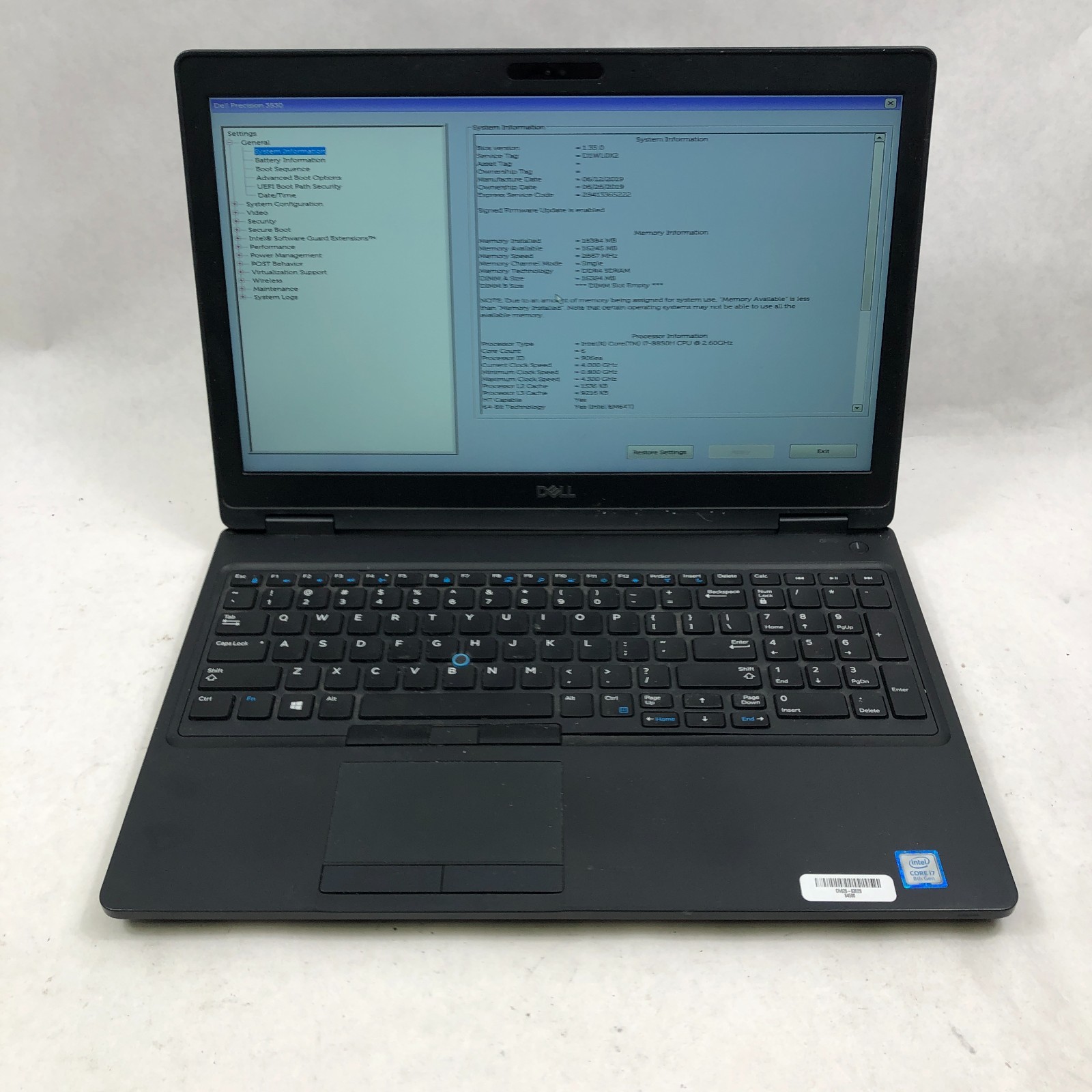 Dell Precision 3530 i7-8850H 2.6GHz 16GB RAM 512GB NVIDIA Quadro P600 No OS