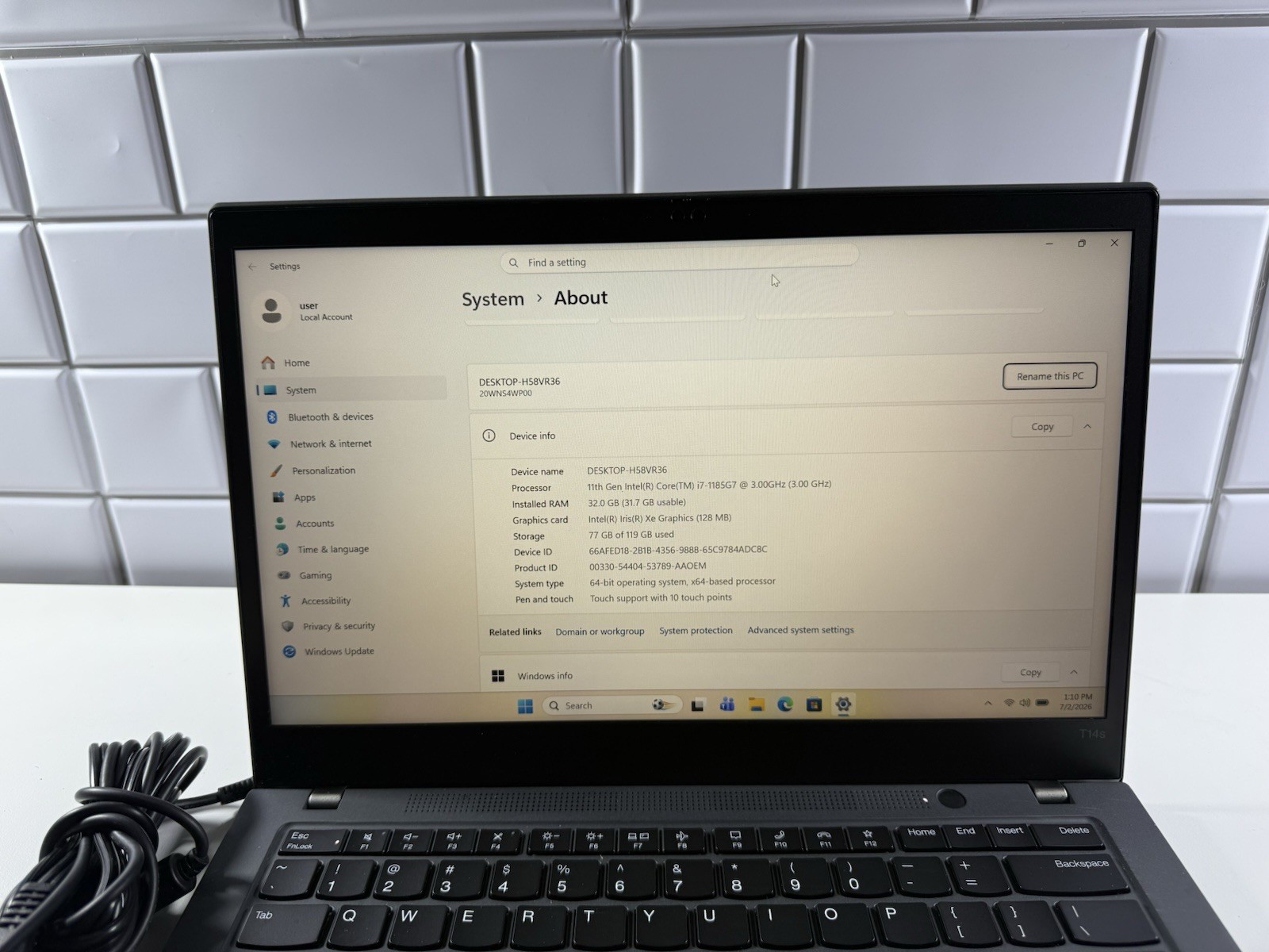 Lenovo ThinkPad T14s Gen 2 i7-1185G7 32GB 14″ FHD 128GB WWAN 4G Touch Read”