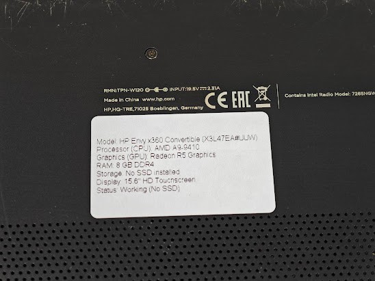 HP Envy x360 Convertible X3L47EA#UUW – AMD A9-9410, AMD Radeon R5 Graphics, 8 GB