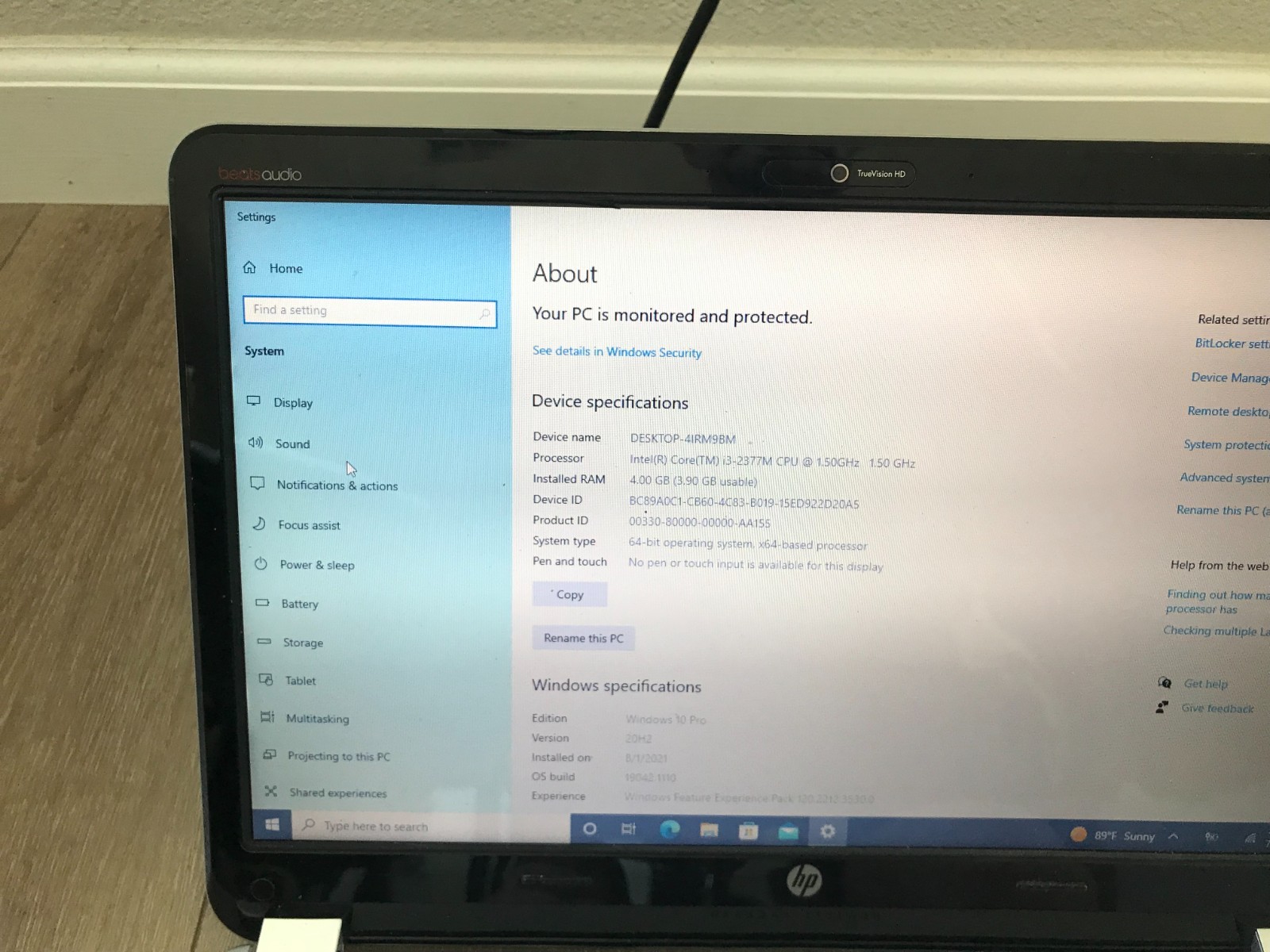 HP ENVY 4-1015dx 14″ Intel Core i3-2377M 1.50Ghz 4GB RAM 500GB HDD Win 10 Pro