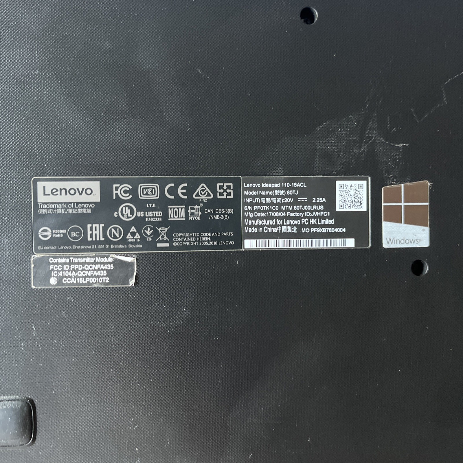 Lenovo IdeaPad 110 – 15ACL (MT_80TJ) 15.5 inch used laptop for parts/repair