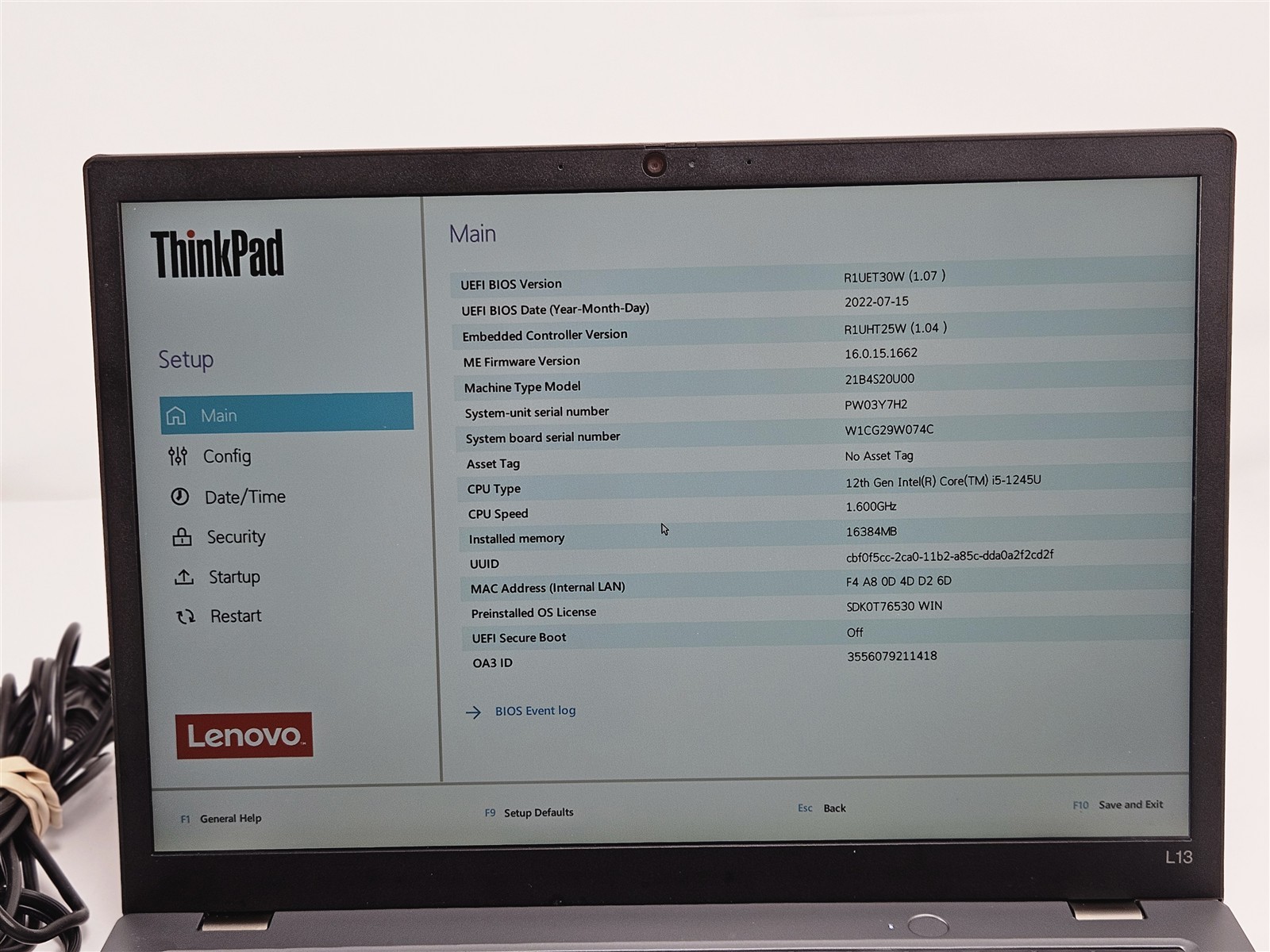 ThinkPad 13.3″ L13 Gen 3 Lenovo i5-1245U 256GB SSD 16GB RAM No OS