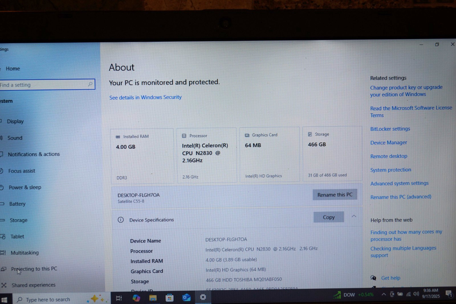 Active Latest 22H2 WIN10 PRO Toshiba C55-B5299@2.16GHz,4GB RAM,500GB HDD