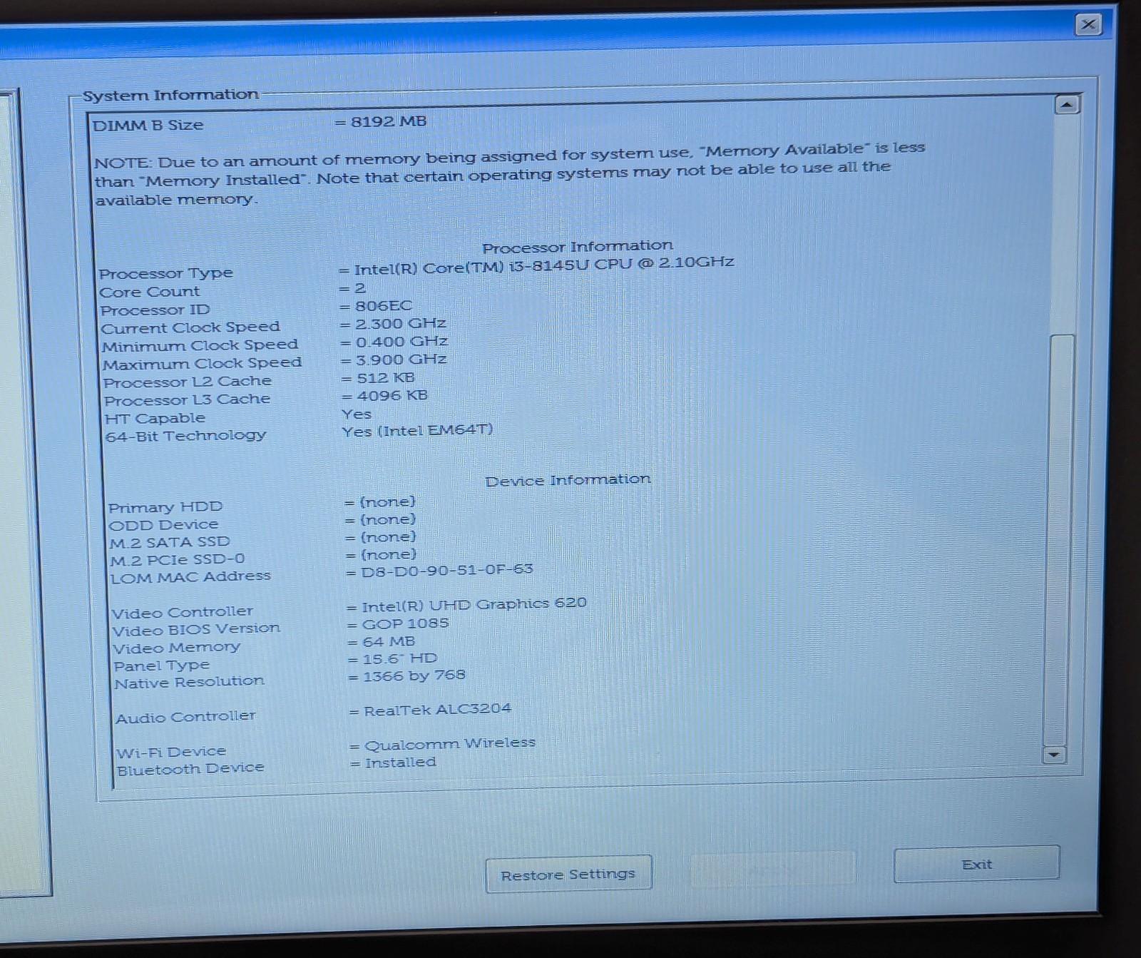 Incomplete Dell Inspiron 3583 15.6″ Touch Laptop Intel i3-8145U 2.10GHz 8GB RAM