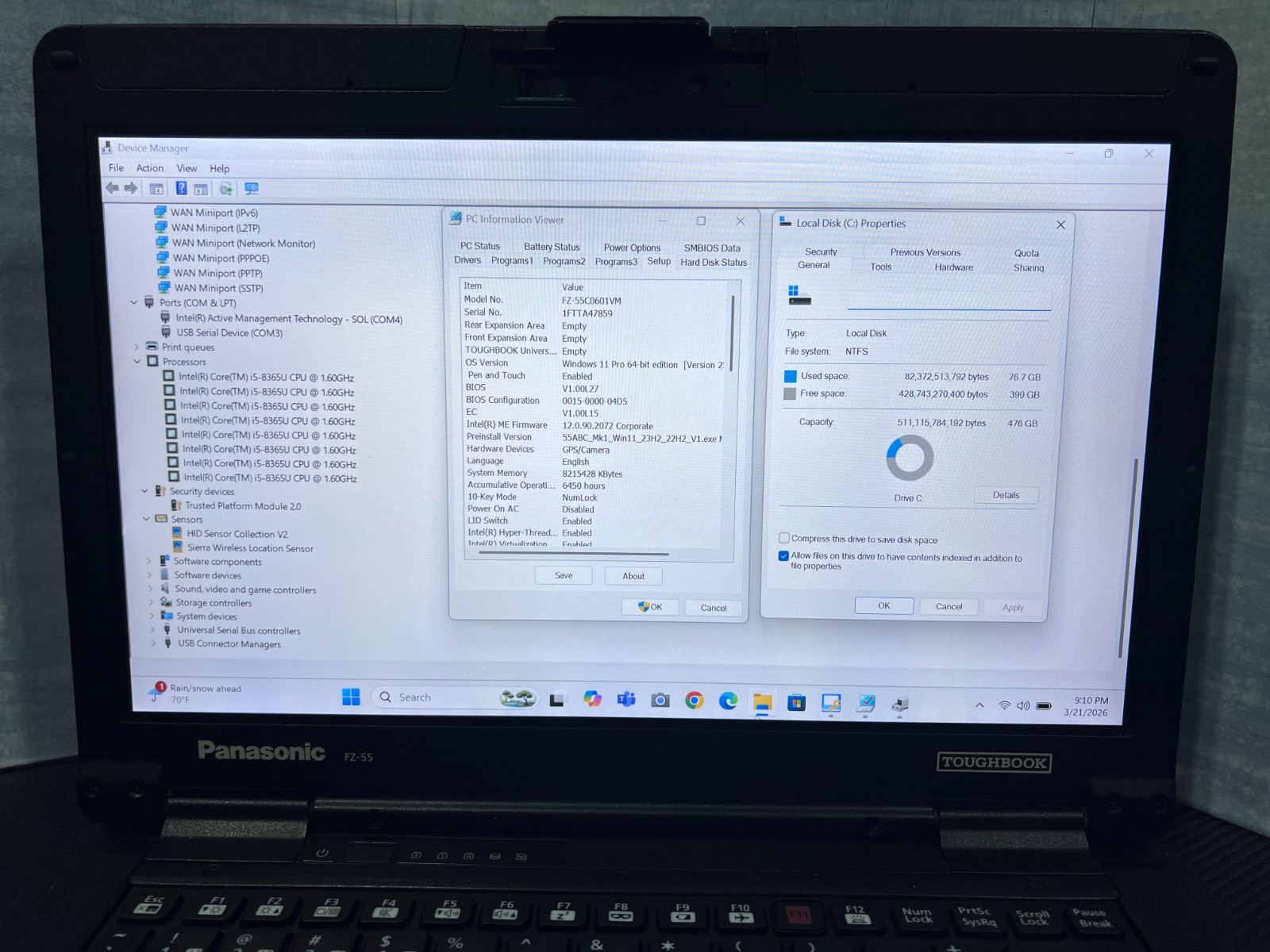 FZ-55C0601VM i5-8365U, 16GB Mem, 512GB SSD OPAL,HDMI, GPS,Touch, Win11 Pro 25H2