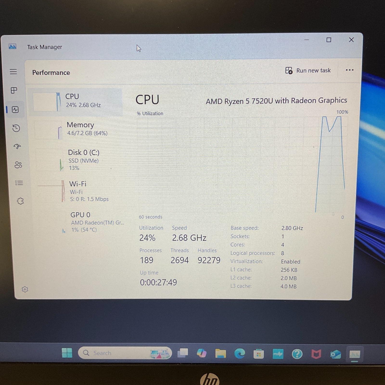 HP 15-fc0039wm 15.6″ Rose Gold Laptop AMD Ryzen 5 7520U @ 2.80 GHz 8GB 256GB