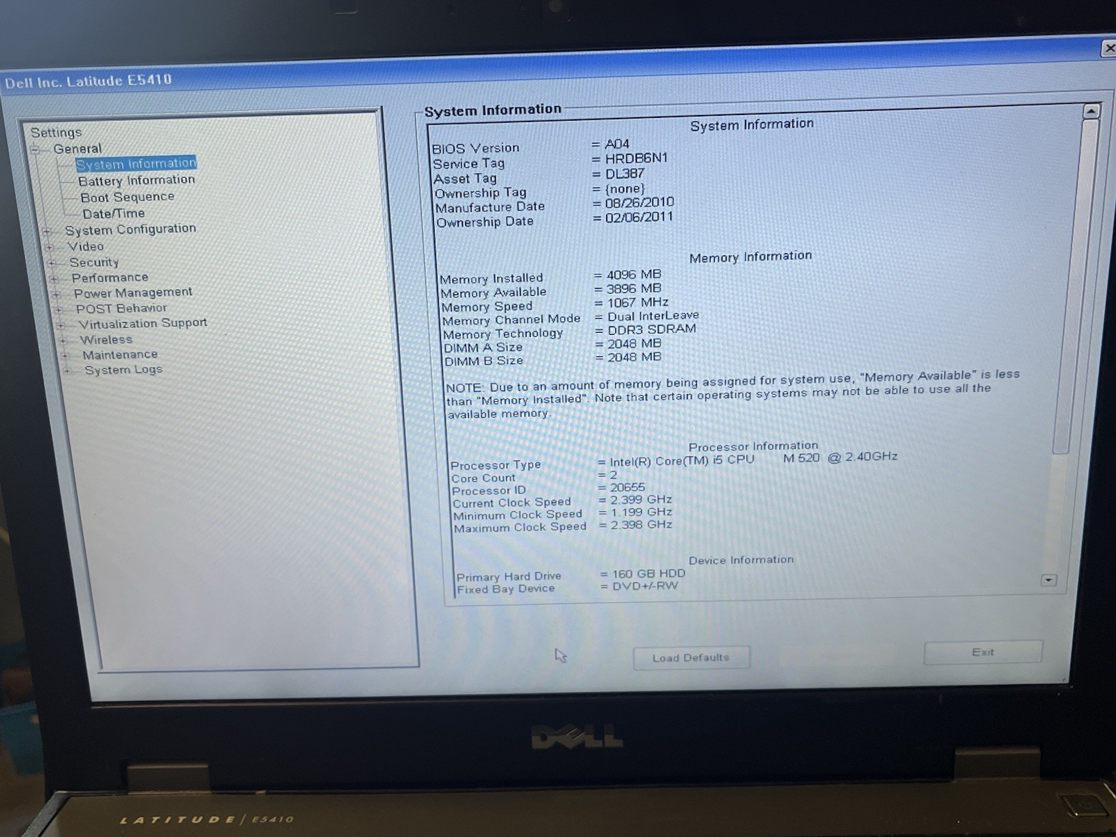 Dell Latitude E5410 i5 M 520 2.40GHz 4GB RAM 160GB HDD NO OS #4