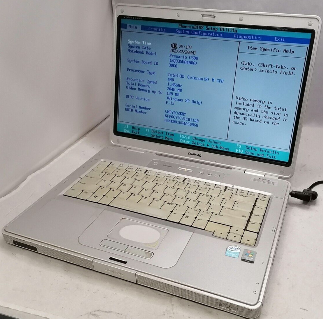 FOR PARTS 15.4″ HP Presario C500 (Celeron M 440/1.86 GHz/512 MB RAM/NO HDD)