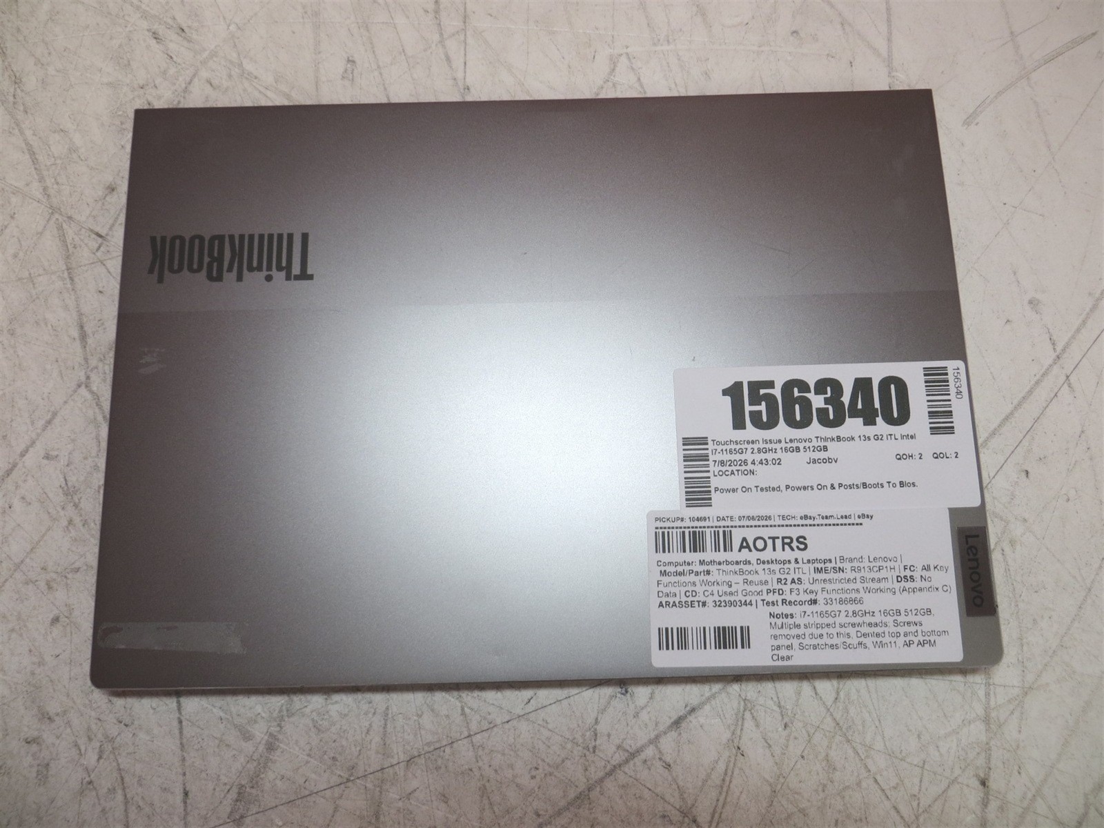 Touchscreen Issue Lenovo ThinkBook 13s G2 ITL Intel i7-1165G7 2.8GHz 16GB 512GB