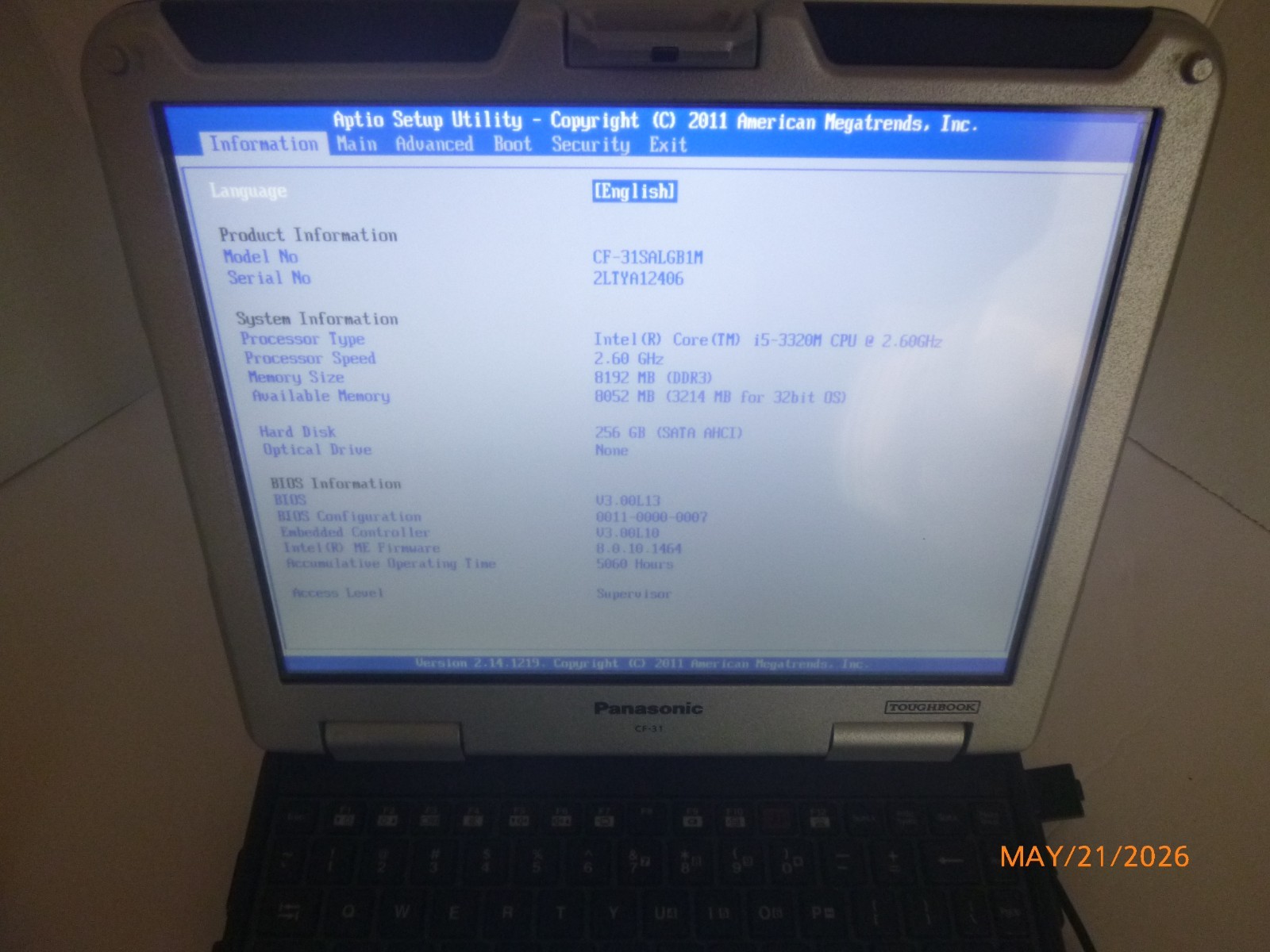 Panasonic Toughbook CF 31 i5 3320M 2.6GHz 8GB RAM 256GB SDD – MK3 – CF-31SALGB1M