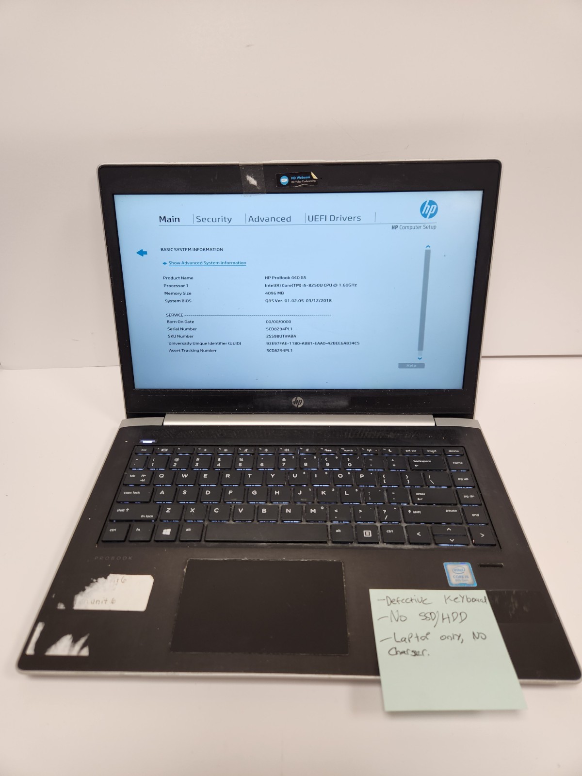 HP ProBook 440 G5 Intel Core i5-8250U, 4GB RAM Laptop *READ #0467