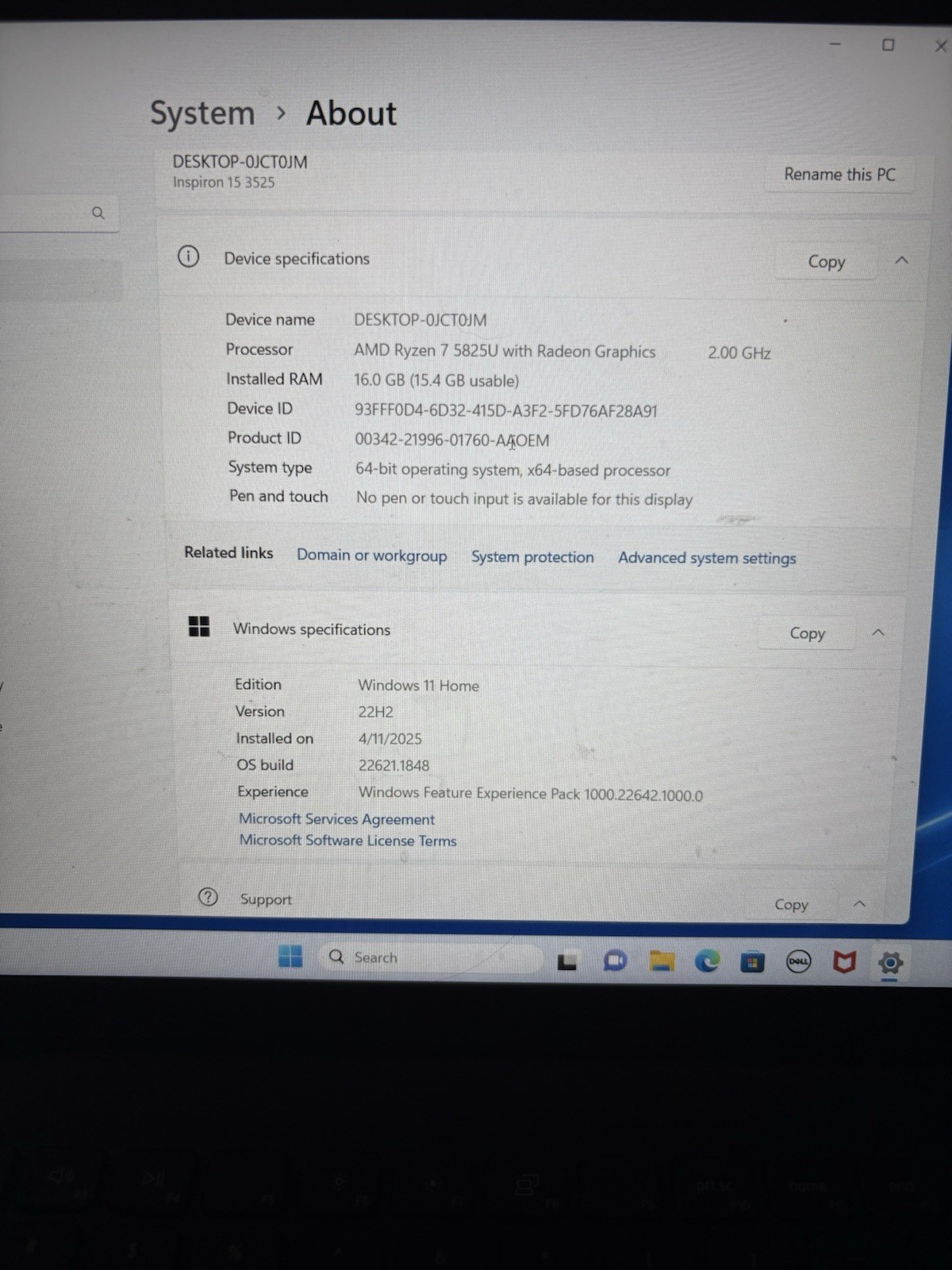 Dell Inspiron 15 3525 15.6″ Ryzen 7 5825U 16GB 256GB SSD Win11 Black