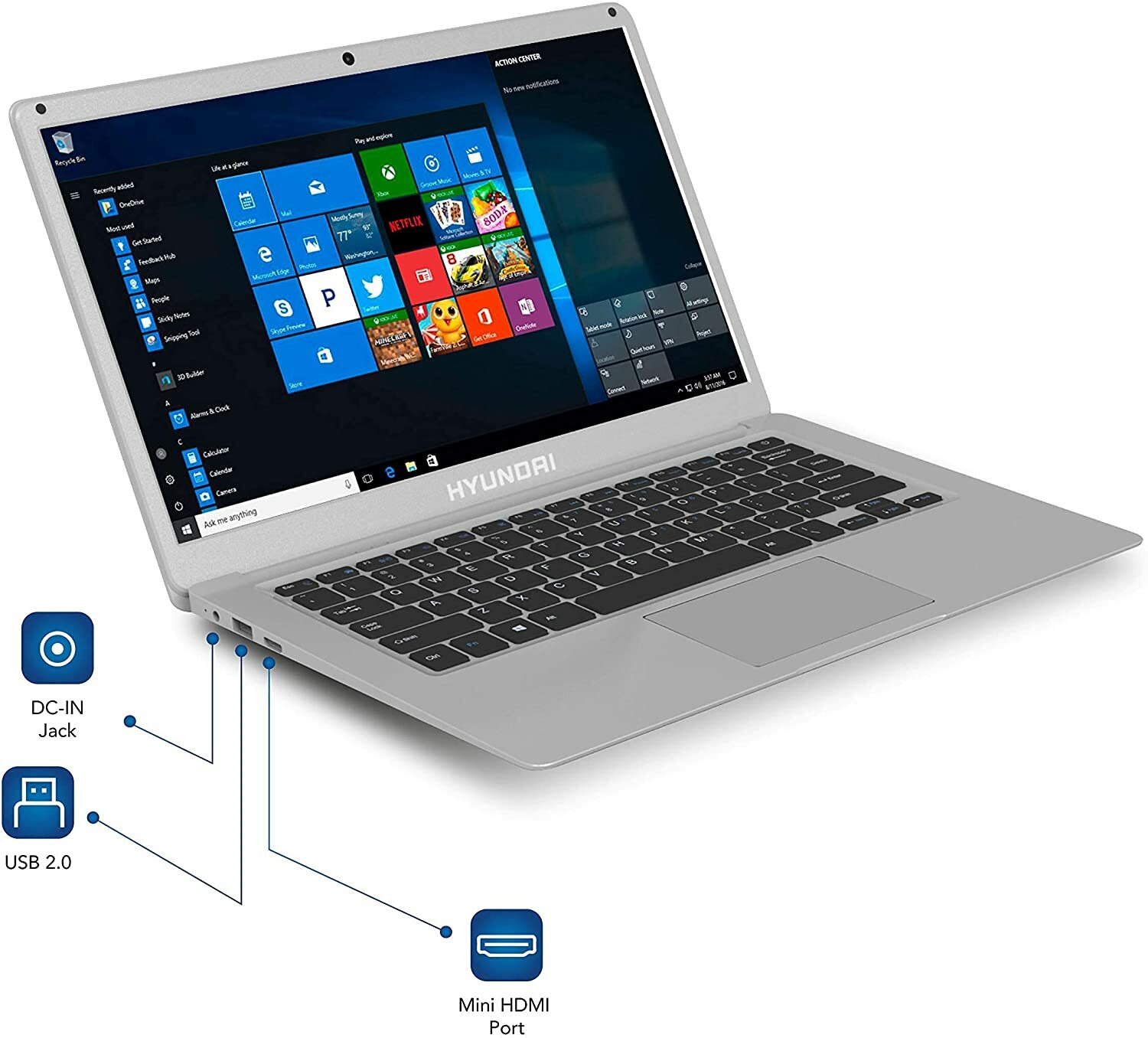 Hyundai Thinnote-A, 14.1″ Celeron Laptop, 4GB RAM, 64GB Storage, Expandable 2.5″