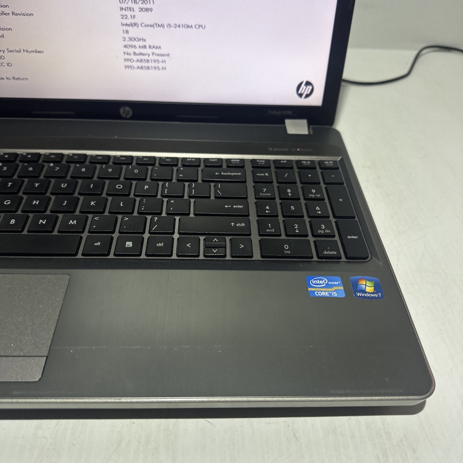Hp Probook 4530s 15″ Laptop i5-2410m 4gb Ram No Drives Boots Bios NO P/S