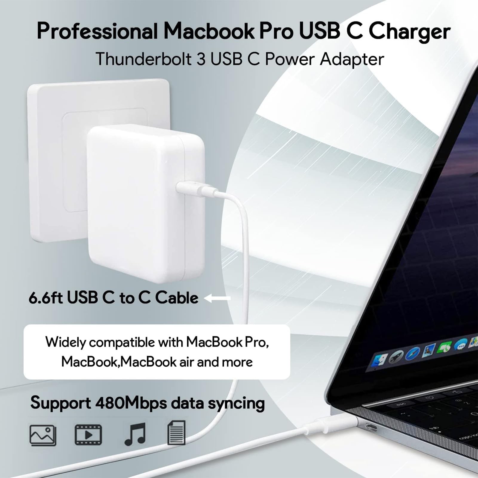 96W USB-C Charger for MacBook Pro/Air, iPad Pro, Samsung Galaxy – Fast Charging
