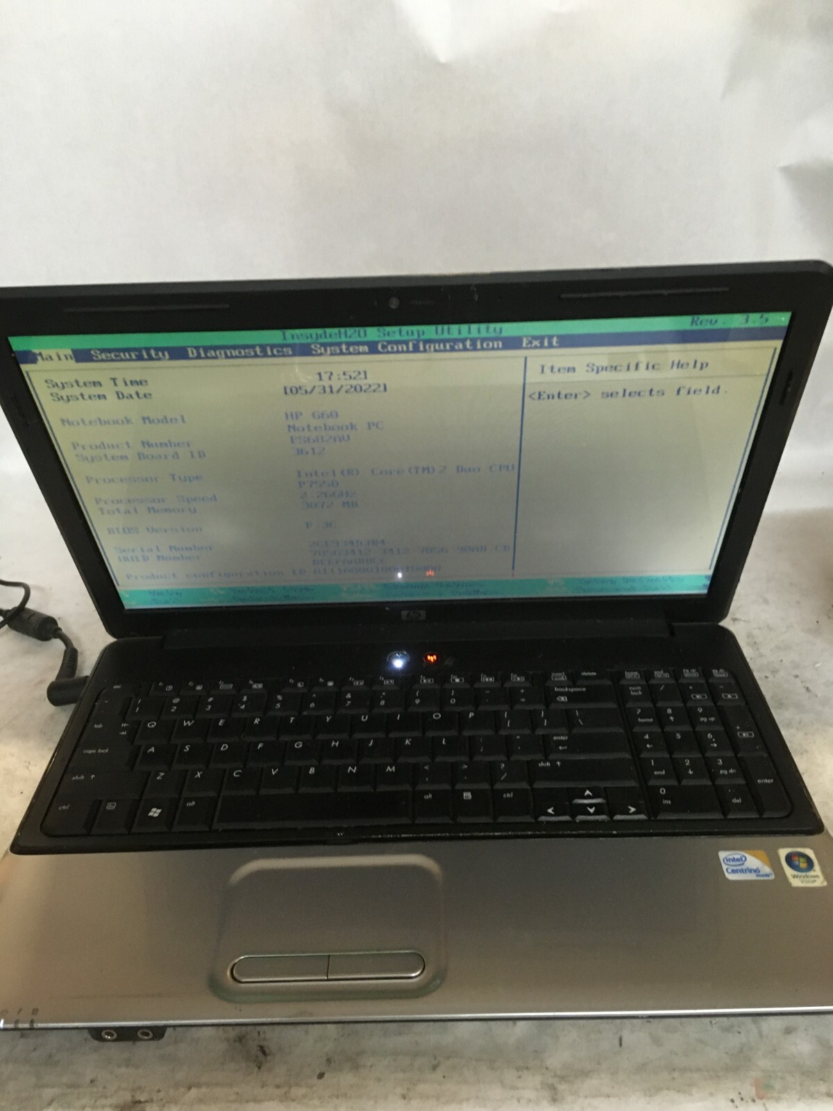 HP G60t – 200 15″ [AS IS] Intel Core 2 Duo P7550 @ 2.26 GHz – JZ