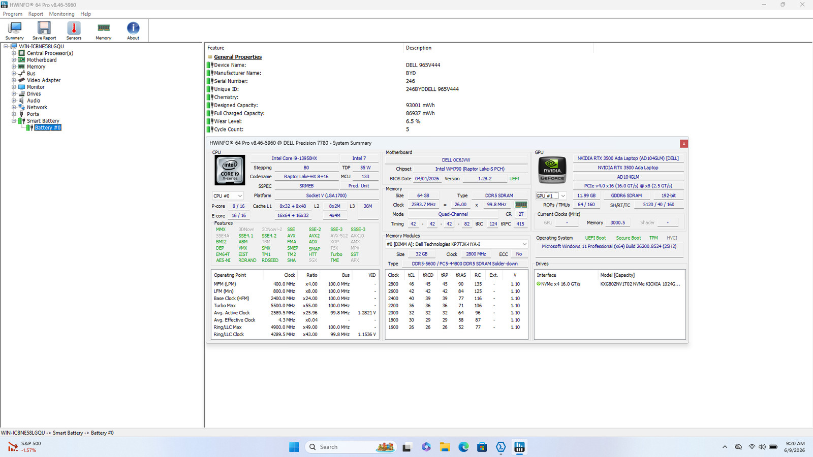 Dell Precision 7780 17.3″ FHD i9-13950HX 64GB DDR5 1TB SSD RTX 3500 Ada 12GB