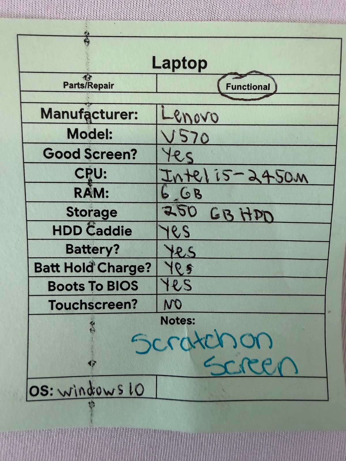 Lenovo V570 Laptop – Good Screen – Intel i5-2450M – RAM 6 GB – Read Des