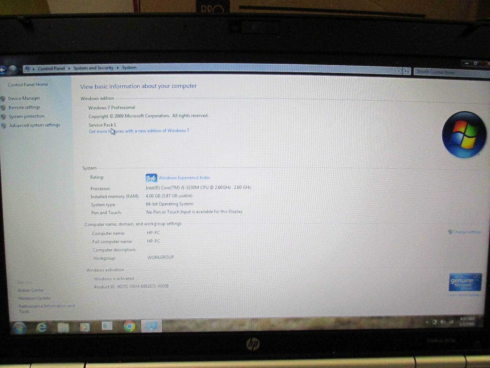 HP Elitebook 8570p Laptop/2.6GHz /4GB Ram/500GB HDD/WebCam/DVD (WORKING) *Nice