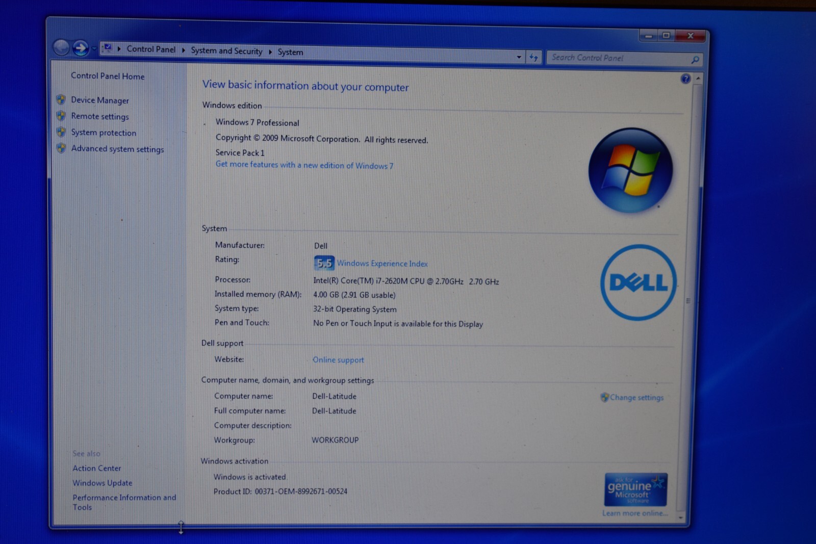 Dell Latitude E6520 Intel Core i7-2620M 128GB SSD Windows 7 32-bit NVidia 4200M