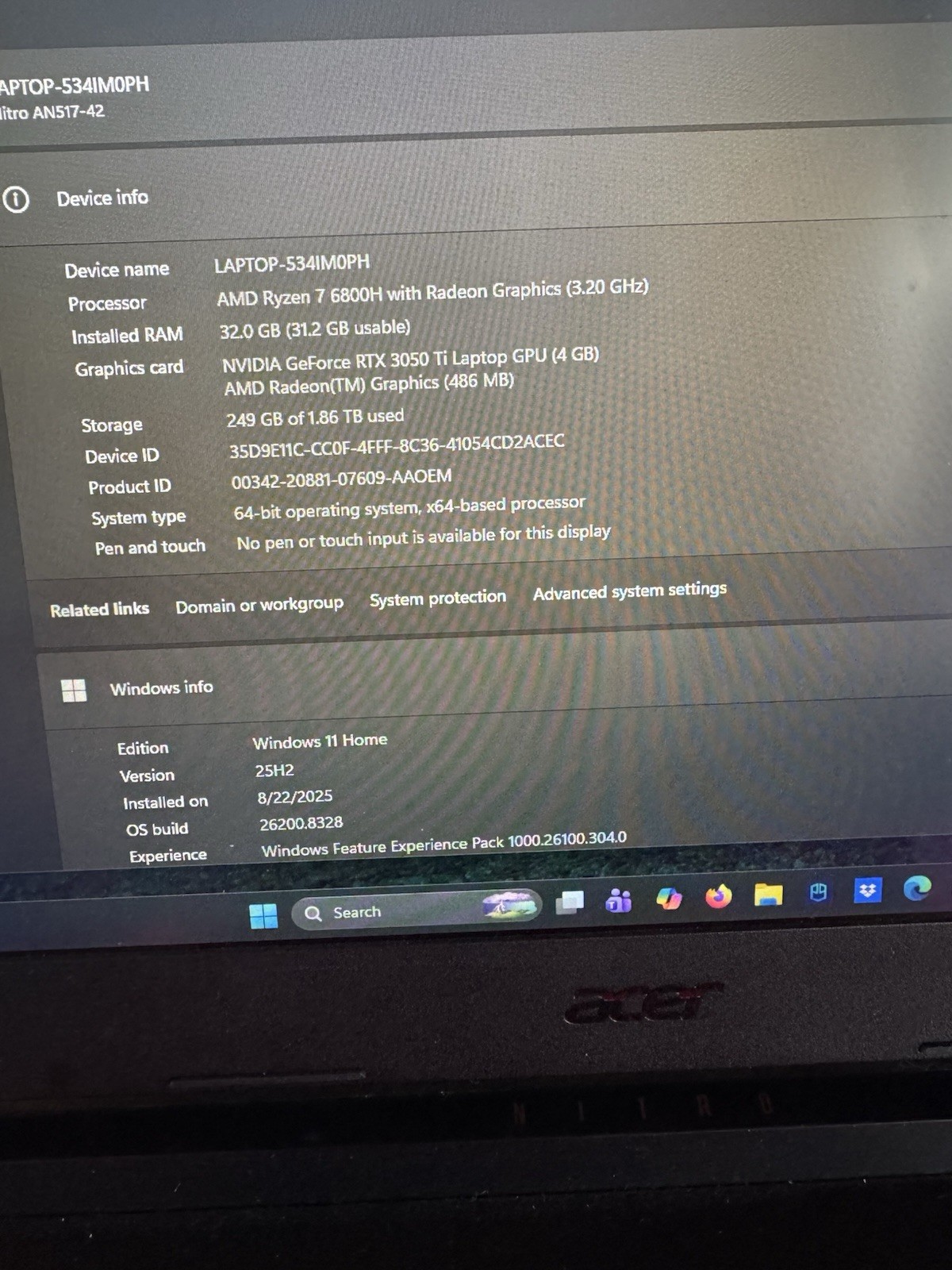 Acer Nitro 5 17.3″ Gaming Laptop Ryzen 7 6800H 32GB 2TB SSD RTX 3050 Ti