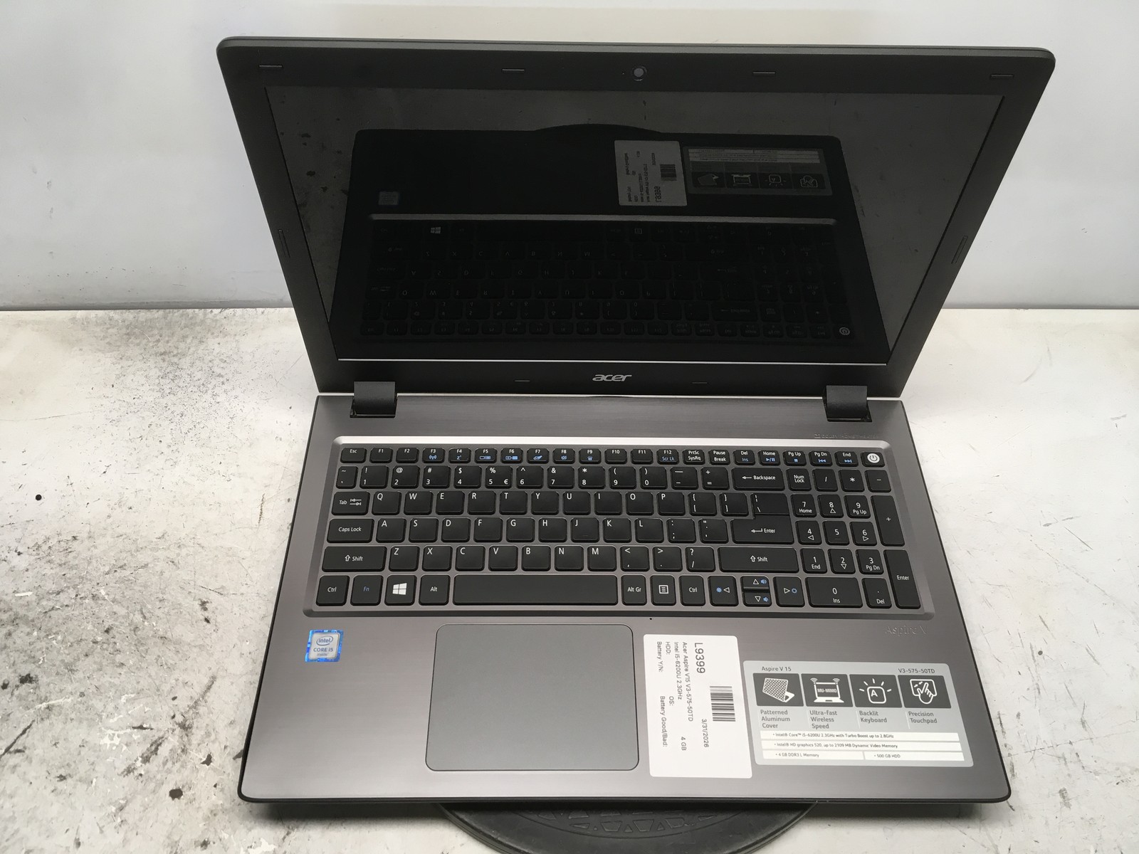 Acer Aspire V15 V3-575-50TD Intel i5-6200U 2.3GHz 4 GB NO HDD No Batt